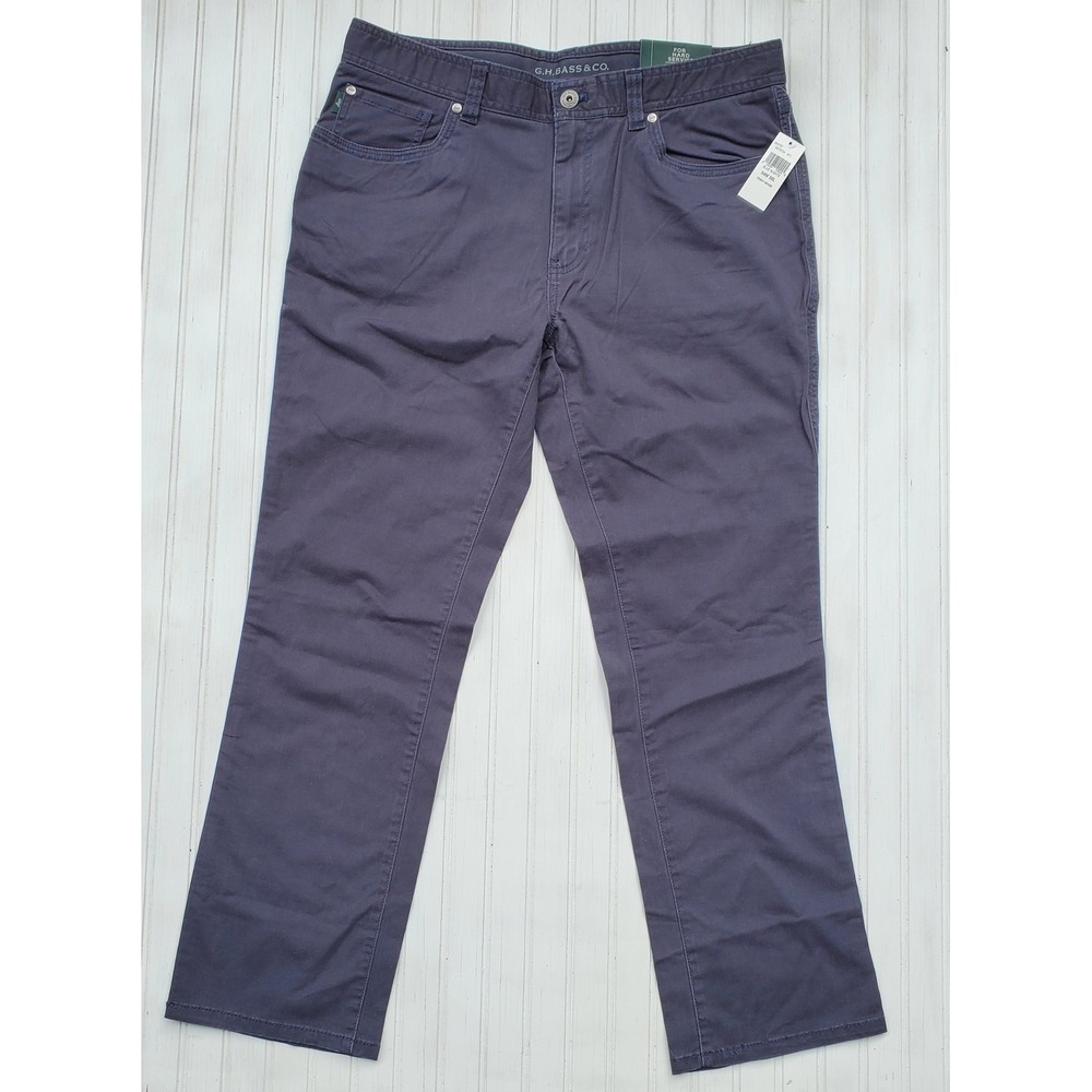 GH Bass Mens Navy Blue Nights Canvas Five Pocket Stretch Pant 34x30 New Fits 36